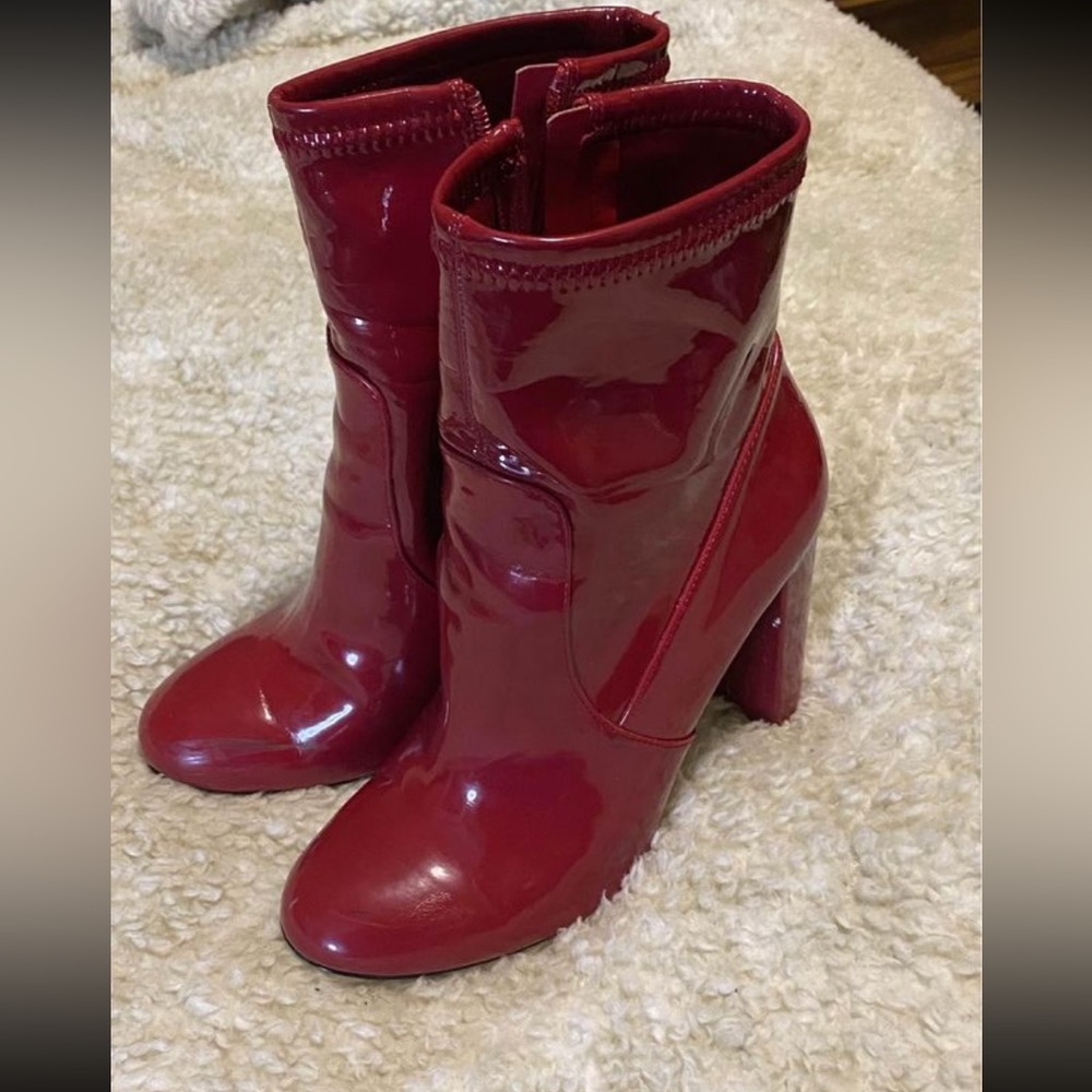 Red Patent Leather Block Heel Boots Sz 7.5